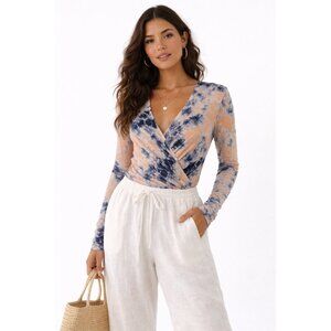 Young Fabulous & Broke Tie Dye  Top Long Sleeve Surplice Modal Blend Size M